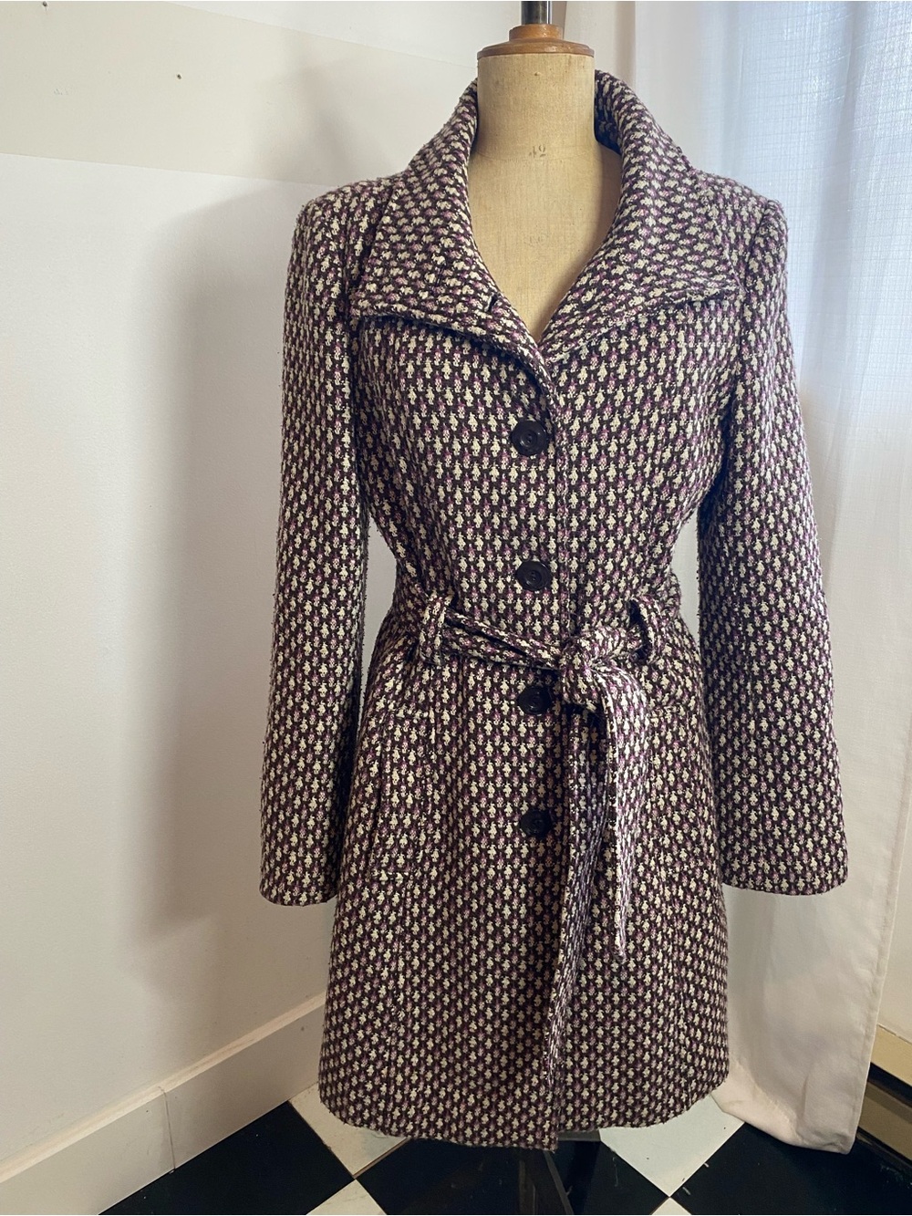 Costa Blanca Purple Tweed Wool Blend Belted Coat Size 10